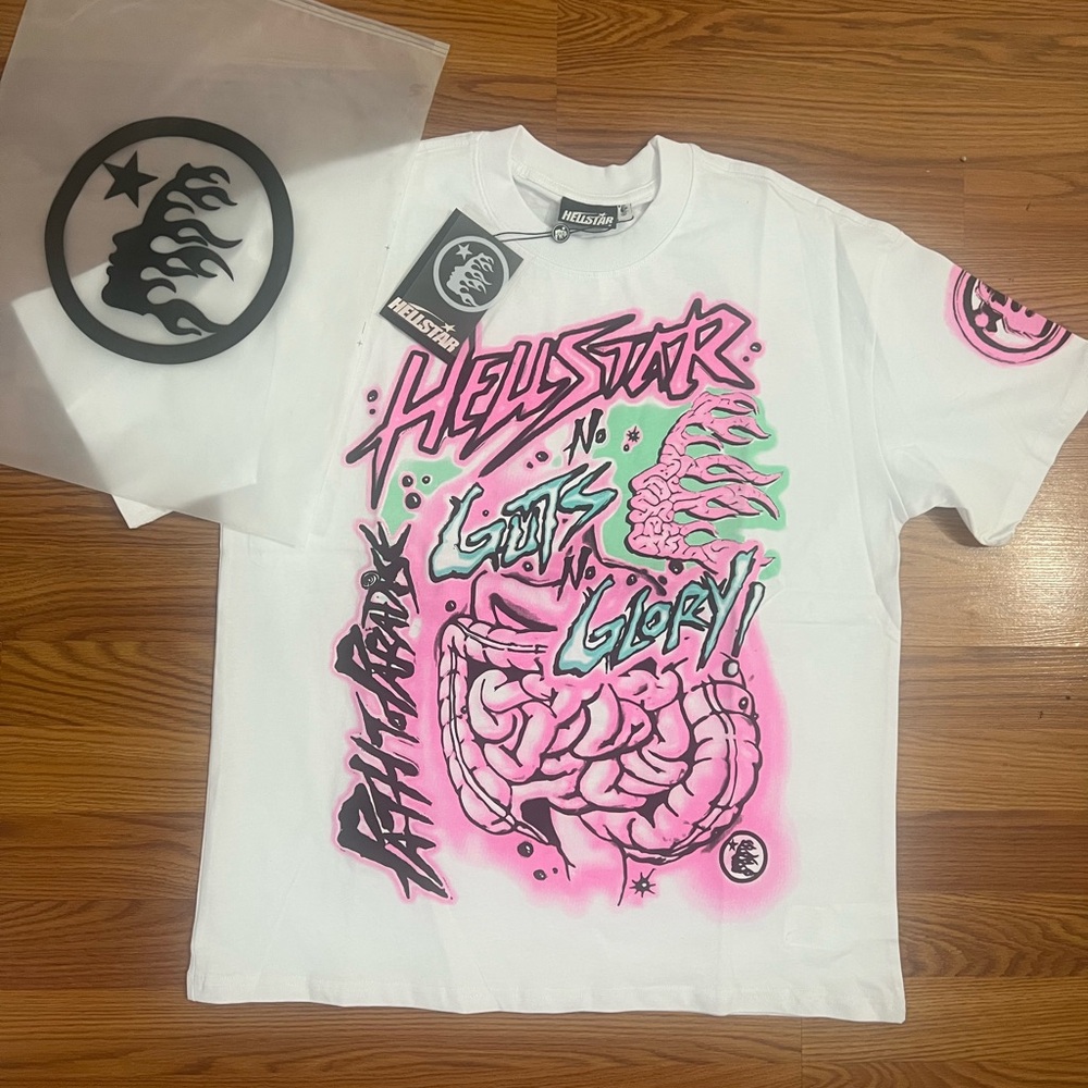 Mishka Men's Hellstar Graphic Tee in White with Pink and Green